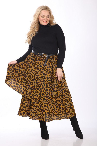 Юбка шифоновая с воланами из плотного материала Celentano 1992.2 леопард - фото 3