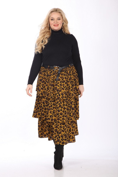 Юбка шифоновая с воланами из плотного материала Celentano 1992.2 леопард - фото 4