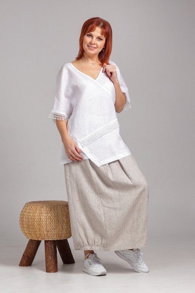 Туника прямого силуэта из льна с кружевной отделкой Соджи 547 белый - фото 11
