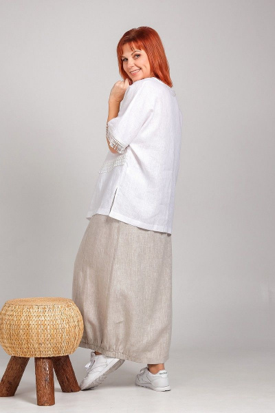 Туника прямого силуэта из льна с кружевной отделкой Соджи 547 белый - фото 8