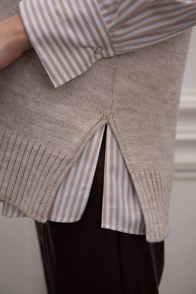 Бежевый вязаный жилет с разрезами по бокам Femme & Devur 30428 1.29F(170) - фото 5