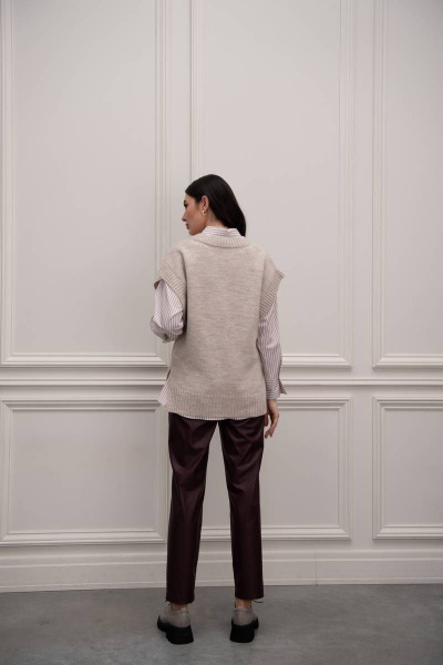 Бежевый вязаный жилет с разрезами по бокам Femme & Devur 30428 1.29F(170) - фото 2