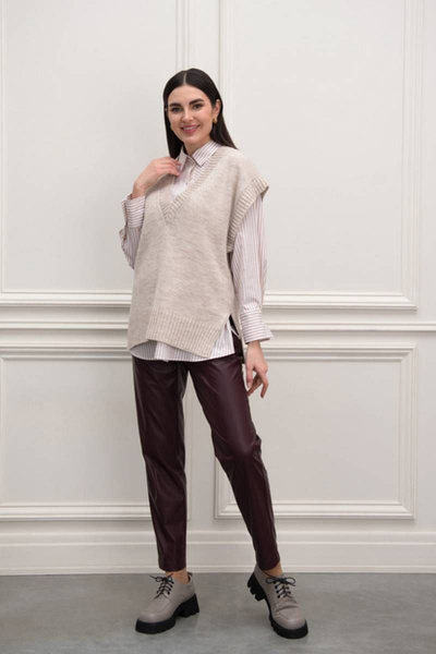 Бежевый вязаный жилет с разрезами по бокам Femme & Devur 30428 1.29F(170) - фото 1