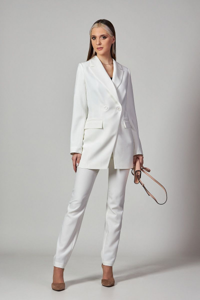 Демисезонный костюмный брючный костюм белый в деловом стиле Rosheli 897 - фото 1