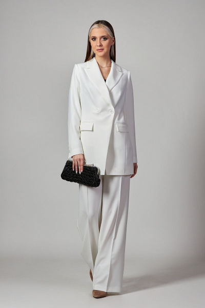 Демисезонный костюмный брючный комплект белый в деловом стиле Rosheli 898 - фото 1