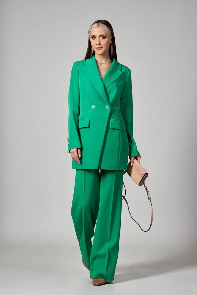 Демисезонный костюмный брючный комплект зеленый в деловом стиле Rosheli 899 - фото 1