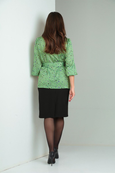 Деловой комплект блузка и юбка на обтачке с поясом Verita 2194 зелень - фото 4