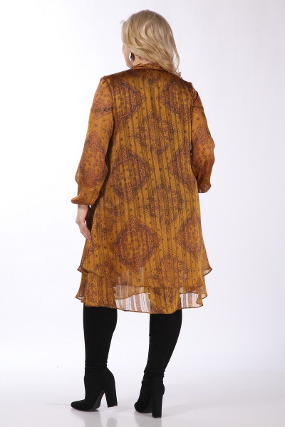 Нарядное шифоновое платье с воланом и кокеткой, длина по спине 110 см Celentano 1990.2 охра - фото 5