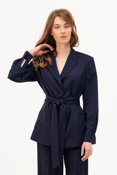 Синий жакет из текстиля с накладными карманами Condra 15087 синий - фото 5