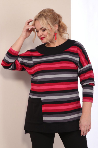 Трикотажный джемпер свободного скина со спущенным плечом SOVITA 2134 полоска - фото 1