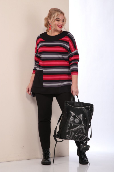 Трикотажный джемпер свободного скина со спущенным плечом SOVITA 2134 полоска - фото 5