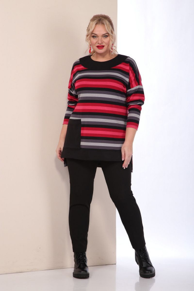 Трикотажный джемпер свободного скина со спущенным плечом SOVITA 2134 полоска - фото 4