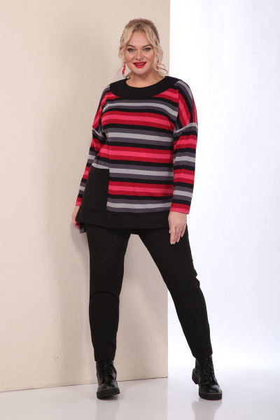 Трикотажный джемпер свободного скина со спущенным плечом SOVITA 2134 полоска - фото 3