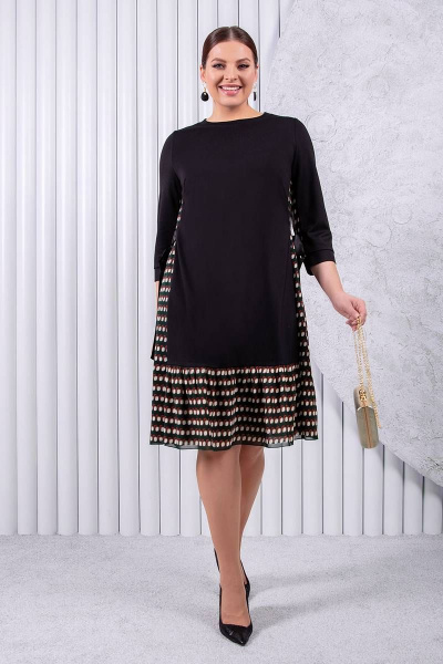 Платье расширенного силуэта с контрастными вставками и поясом ASV 2450 черно-зеленый - фото 4