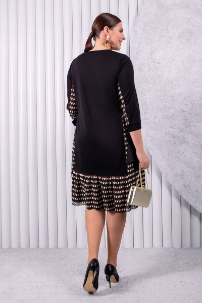 Платье расширенного силуэта с контрастными вставками и поясом ASV 2450 черно-зеленый - фото 3