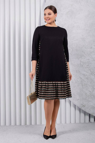 Платье расширенного силуэта с контрастными вставками и поясом ASV 2450 черно-зеленый - фото 2