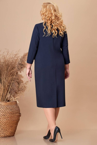 Платье из текстиля с имитацией тройки и кокеткой Линия Л Б-1766 темно-синий/корал - фото 2