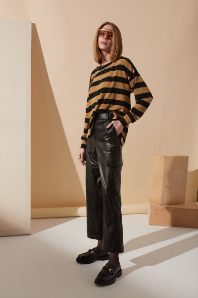 Черные брюки из эко кожи с накладными карманами DAVYDOV 9152 - фото 6