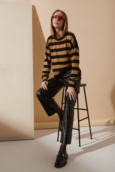 Черные брюки из эко кожи с накладными карманами DAVYDOV 9152 - фото 5