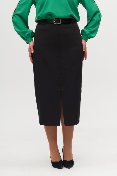Классическая юбка миди с разрезом и застежкой спереди Anelli 1317 черный - фото 2