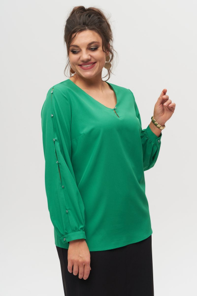 Блуза оверсайз с фигурным низом из вискозы и текстиля Anelli 826 зеленый - фото 4