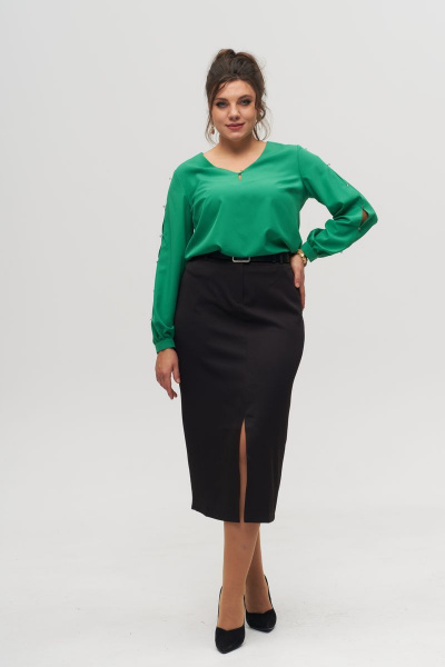 Блуза оверсайз с фигурным низом из вискозы и текстиля Anelli 826 зеленый - фото 3