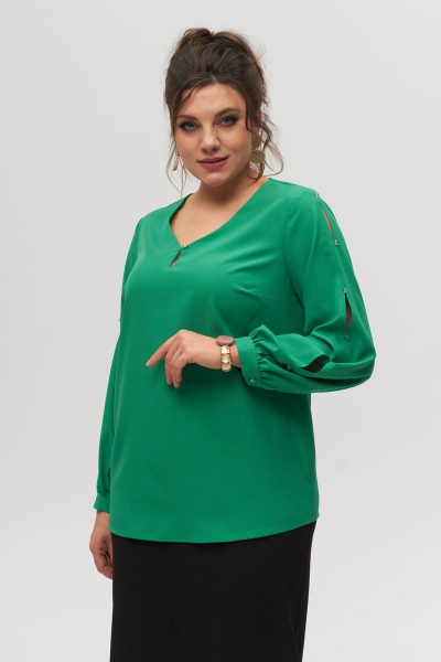 Блуза оверсайз с фигурным низом из вискозы и текстиля Anelli 826 зеленый - фото 1