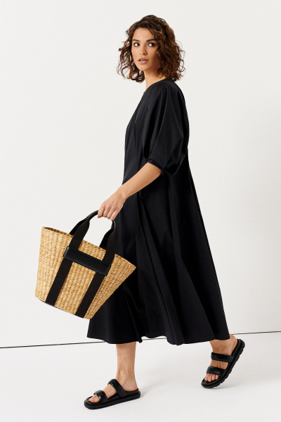 Длинное хлопковое платье с объемными рукавами и приталенным силуэтом Панда 139080w черный - фото 2