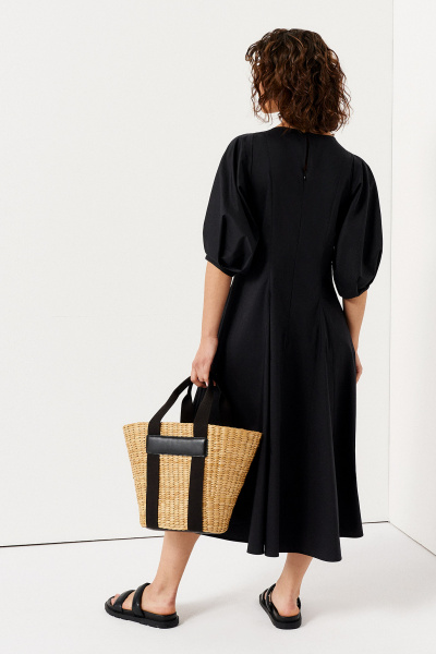 Длинное хлопковое платье с объемными рукавами и приталенным силуэтом Панда 139080w черный - фото 4