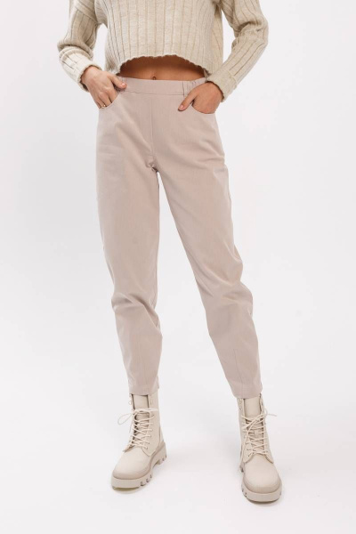 Брюки слоучи из хлопка с резинкой и зауженным низом Madech 21182 светло-бежевый - фото 5