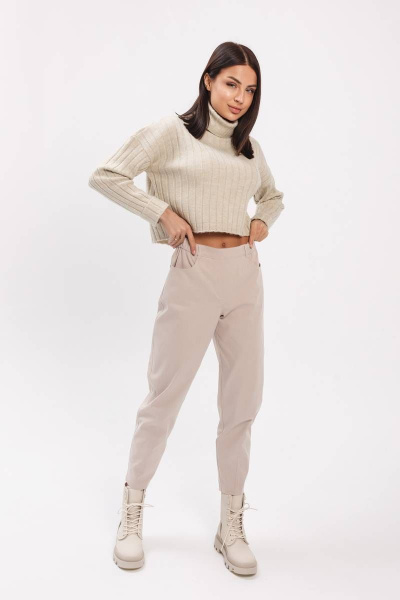 Брюки слоучи из хлопка с резинкой и зауженным низом Madech 21182 светло-бежевый - фото 3