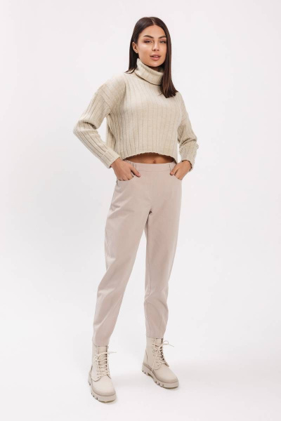 Брюки слоучи из хлопка с резинкой и зауженным низом Madech 21182 светло-бежевый - фото 2