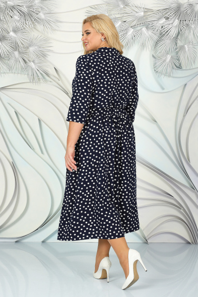 Демисезонное платье с складками и сложной отделкой Ninele 7397 синий - фото 13
