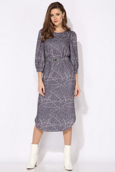 Платье демисезонное на каждый день с карманами и разрезами из текстиля Faufilure C1429 серый - фото 1