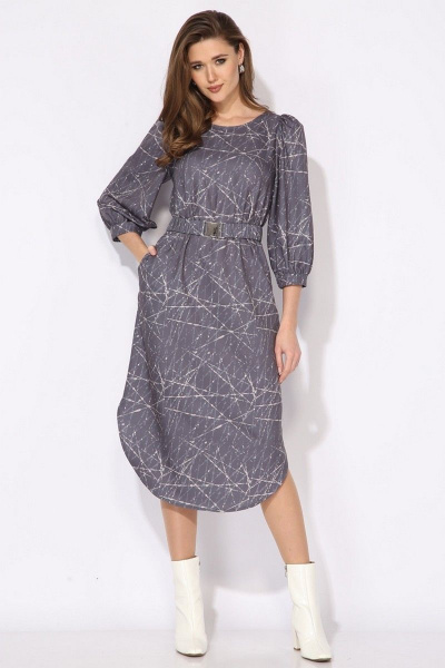 Платье демисезонное на каждый день с карманами и разрезами из текстиля Faufilure C1429 серый - фото 2