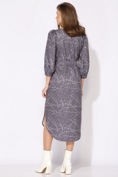 Платье демисезонное на каждый день с карманами и разрезами из текстиля Faufilure C1429 серый - фото 4