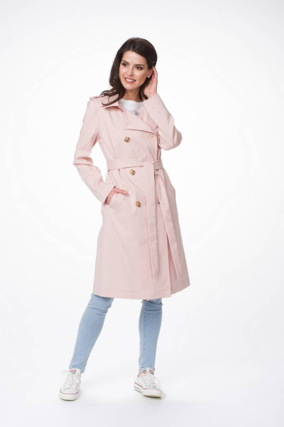 Демисезонный тренч с кокетками и съемным поясом Stilville 1617 персик - фото 1