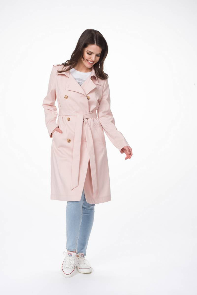 Демисезонный тренч с кокетками и съемным поясом Stilville 1617 персик - фото 2