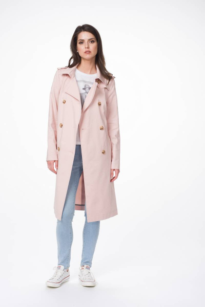 Демисезонный тренч с кокетками и съемным поясом Stilville 1617 персик - фото 6