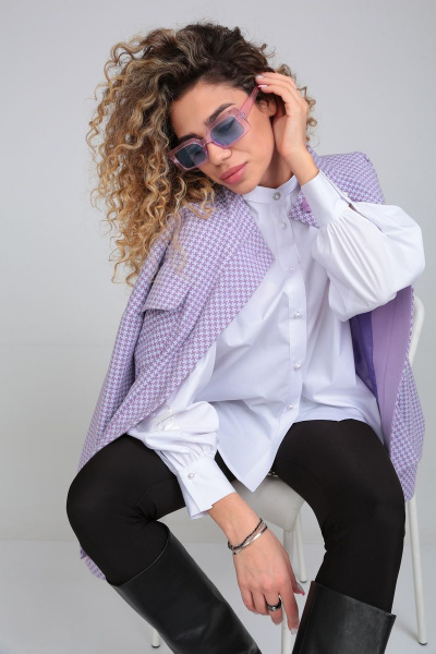 Демисезонная белая рубашка с вышивкой и стойкой ALEZA 1121 - фото 6