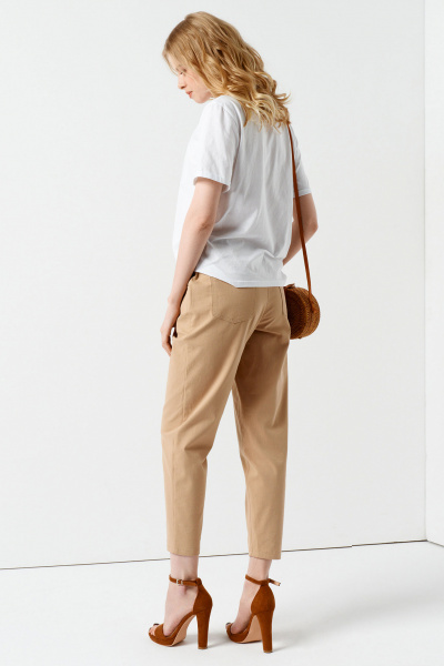 Брюки casual бежевые укороченные с прорезными карманами и шнурком Панда 102460w бежевый - фото 2