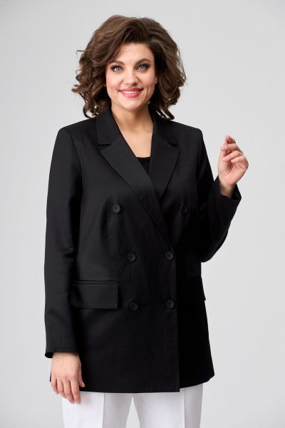 Свободный жакет из хлопка с отрезным бочком и классическим воротником БелЭльСтиль 848-1 23 22 черный - фото 4