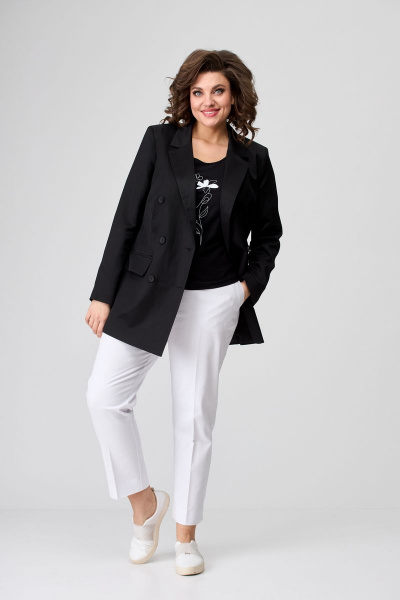 Свободный жакет из хлопка с отрезным бочком и классическим воротником БелЭльСтиль 848-1 23 22 черный - фото 1