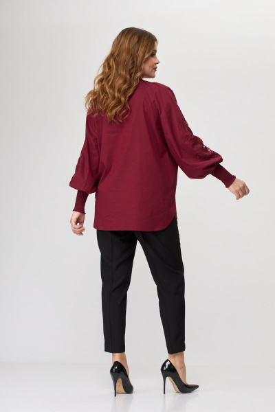 Блуза женская из хлопка с художественной вышивкой и классическими брюками SandyNa 130516 винно-черный - фото 11