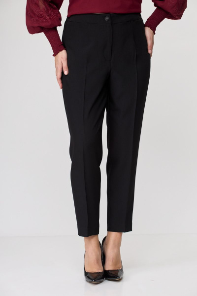 Блуза женская из хлопка с художественной вышивкой и классическими брюками SandyNa 130516 винно-черный - фото 8