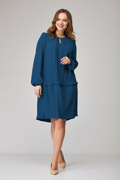 Платье свободного силуэта из модной ткани с защипами SandyNa 130109 морская волна - фото 4