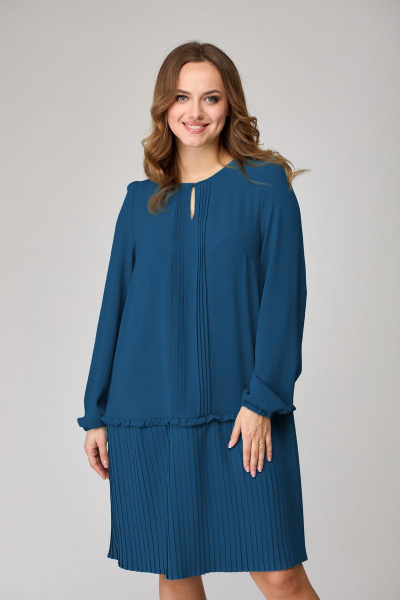 Платье свободного силуэта из модной ткани с защипами SandyNa 130109 морская волна - фото 2