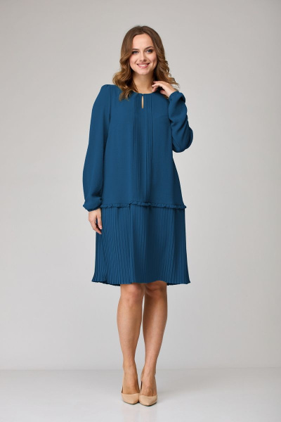 Платье свободного силуэта из модной ткани с защипами SandyNa 130109 морская волна - фото 1