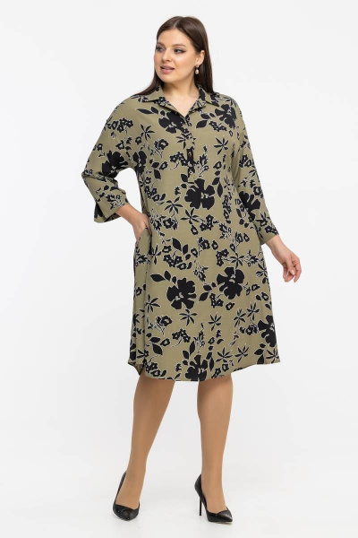 А-силуэтное платье из вискозы с рубашечной застежкой Avila 0916 оливковый - фото 13