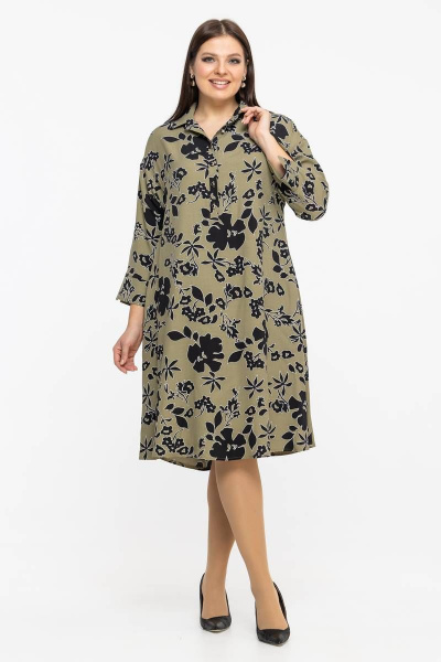 А-силуэтное платье из вискозы с рубашечной застежкой Avila 0916 оливковый - фото 12